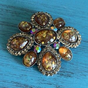 Vintage Cara Amber Confetti AB Brooch